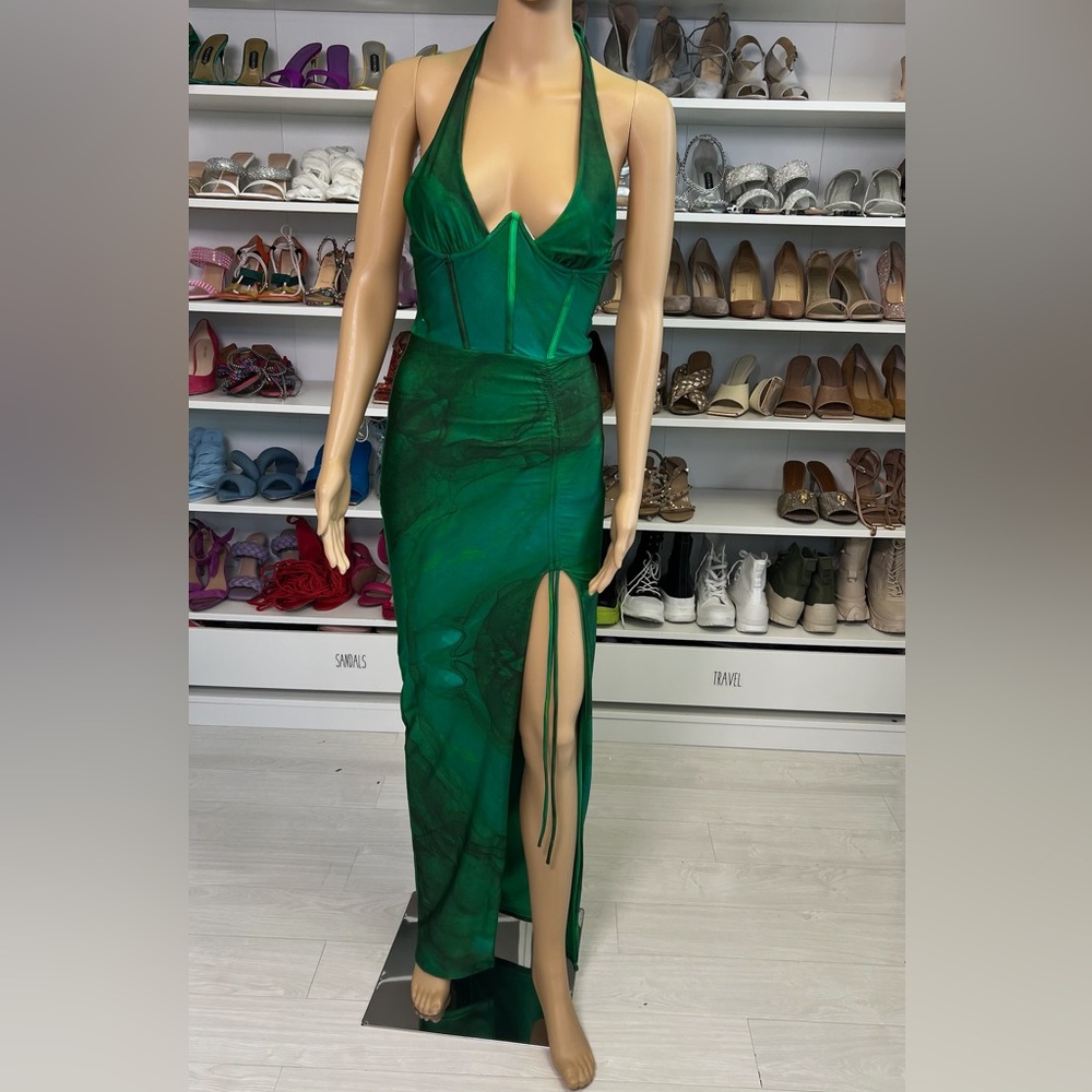 Sodah London Green Corset- style maxi dress